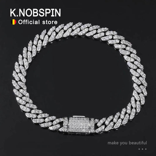 Men's Moissanite Cuban Bracelet Original s925 Sterling Silver Plated 18k White Gold with Bracelets