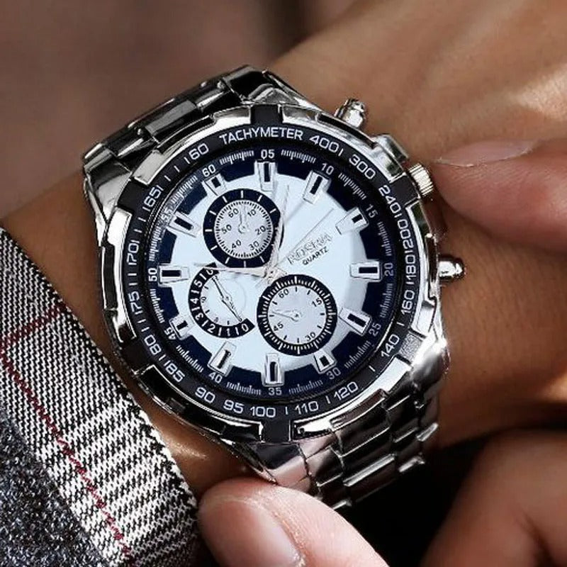 Men's Sports and Business Watch 3 Decorative Dial Metal Quartz Wristwatch