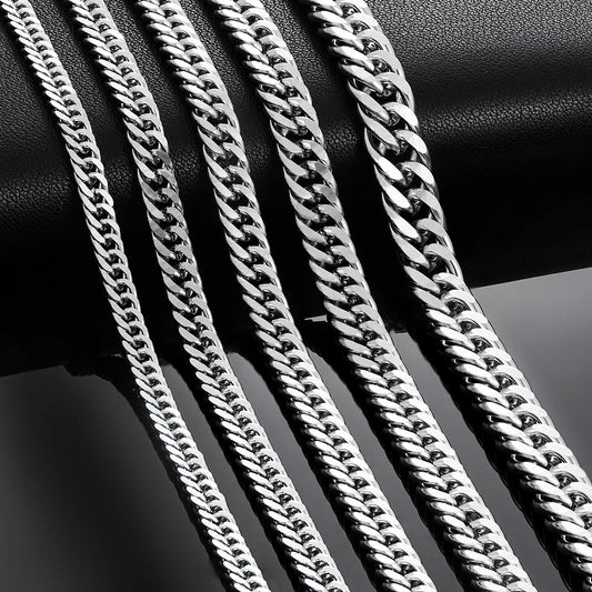 Silver Color Cuban Curb Chain Necklace For Men