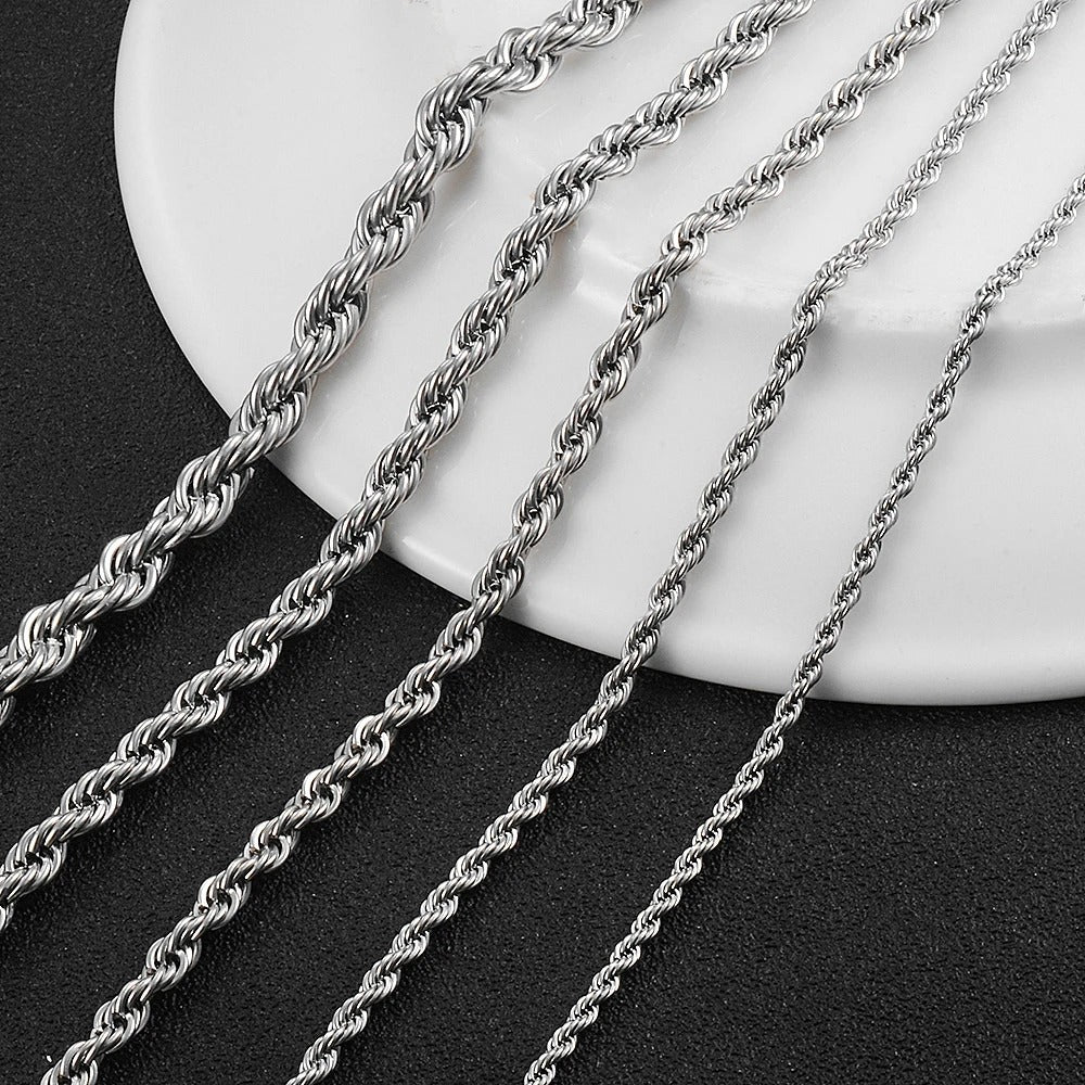 Silver Color Twisted Rope Chain Necklace For Men and Women