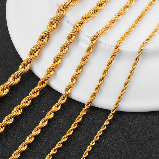 Gold Color Twisted Rope Chain Necklace For Men and Women