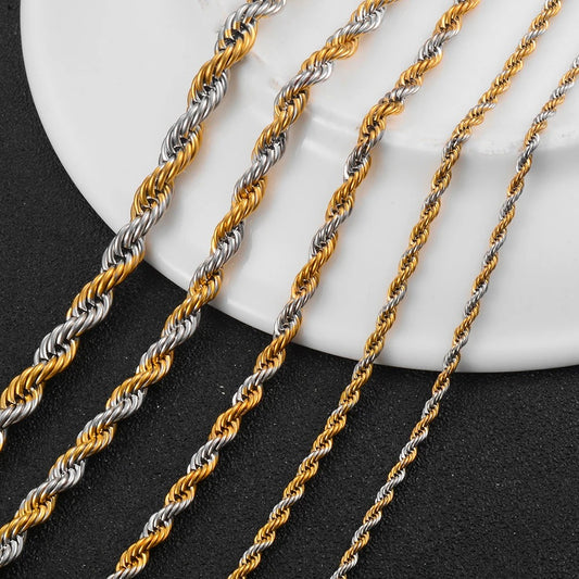 Gold Silver Color Twisted Rope Chain Necklace For Men and Women