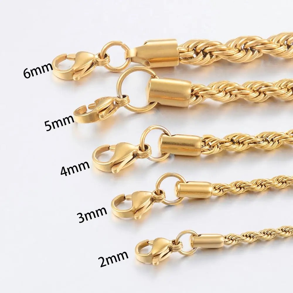 Gold Color Twisted Rope Chain Necklace For Men and Women