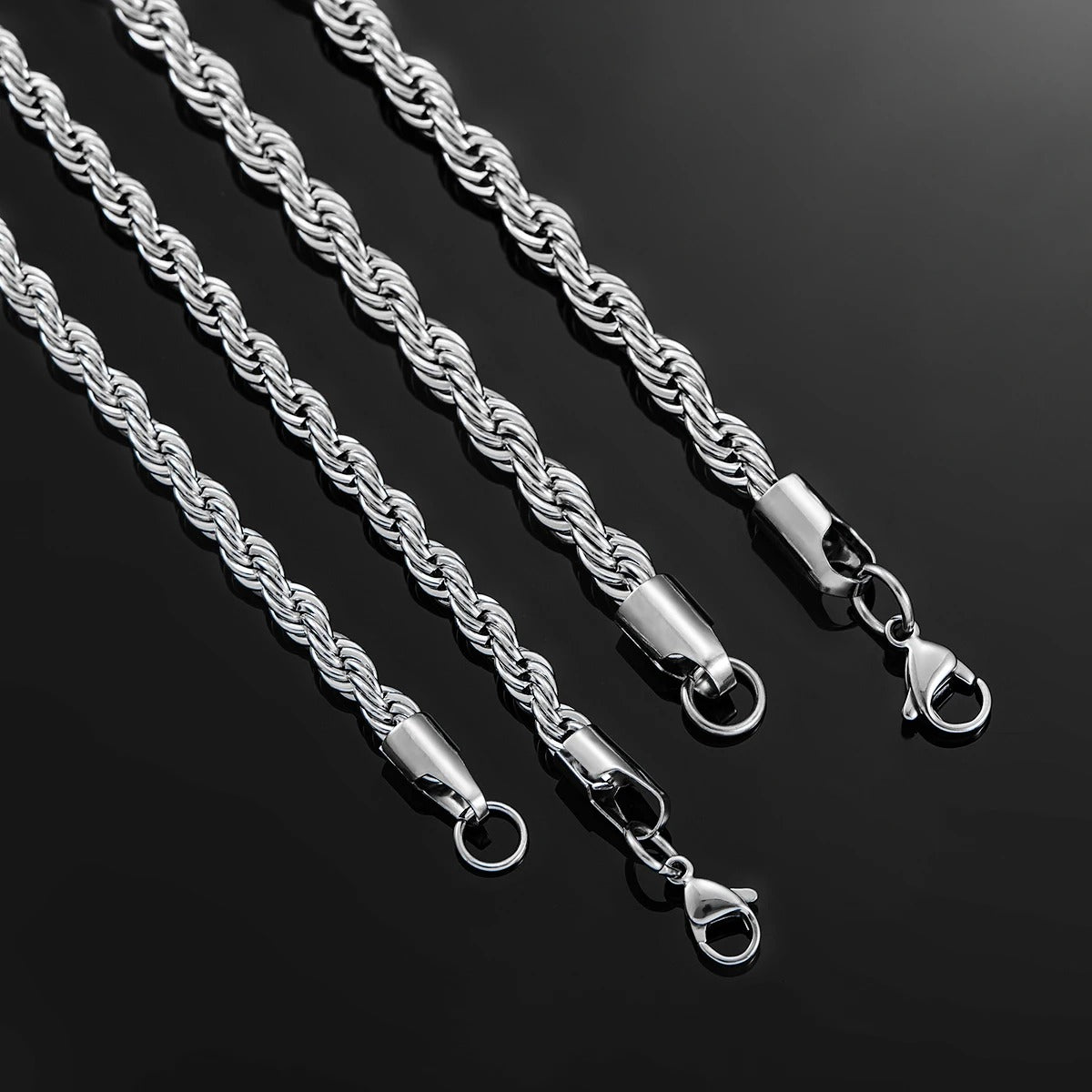 Silver Color Twisted Rope Chain Necklace For Men and Women