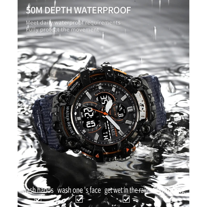 Men's Sport Watch Quartz Wristwatches Waterproof Dual Time Display Military