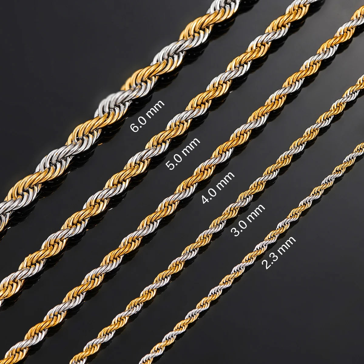 Gold Silver Color Twisted Rope Chain Necklace For Men and Women