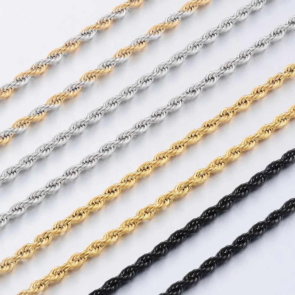 Gold Color Twisted Rope Chain Necklace For Men and Women