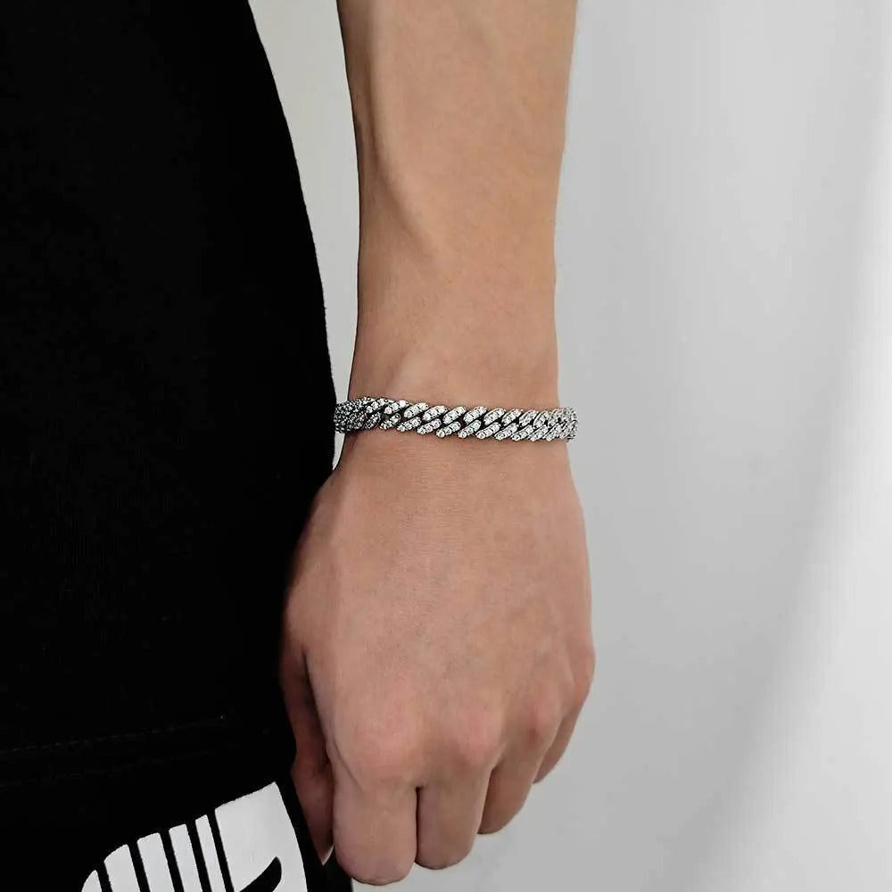 Men's Moissanite Cuban Bracelet Original s925 Sterling Silver Plated 18k White Gold with Bracelets