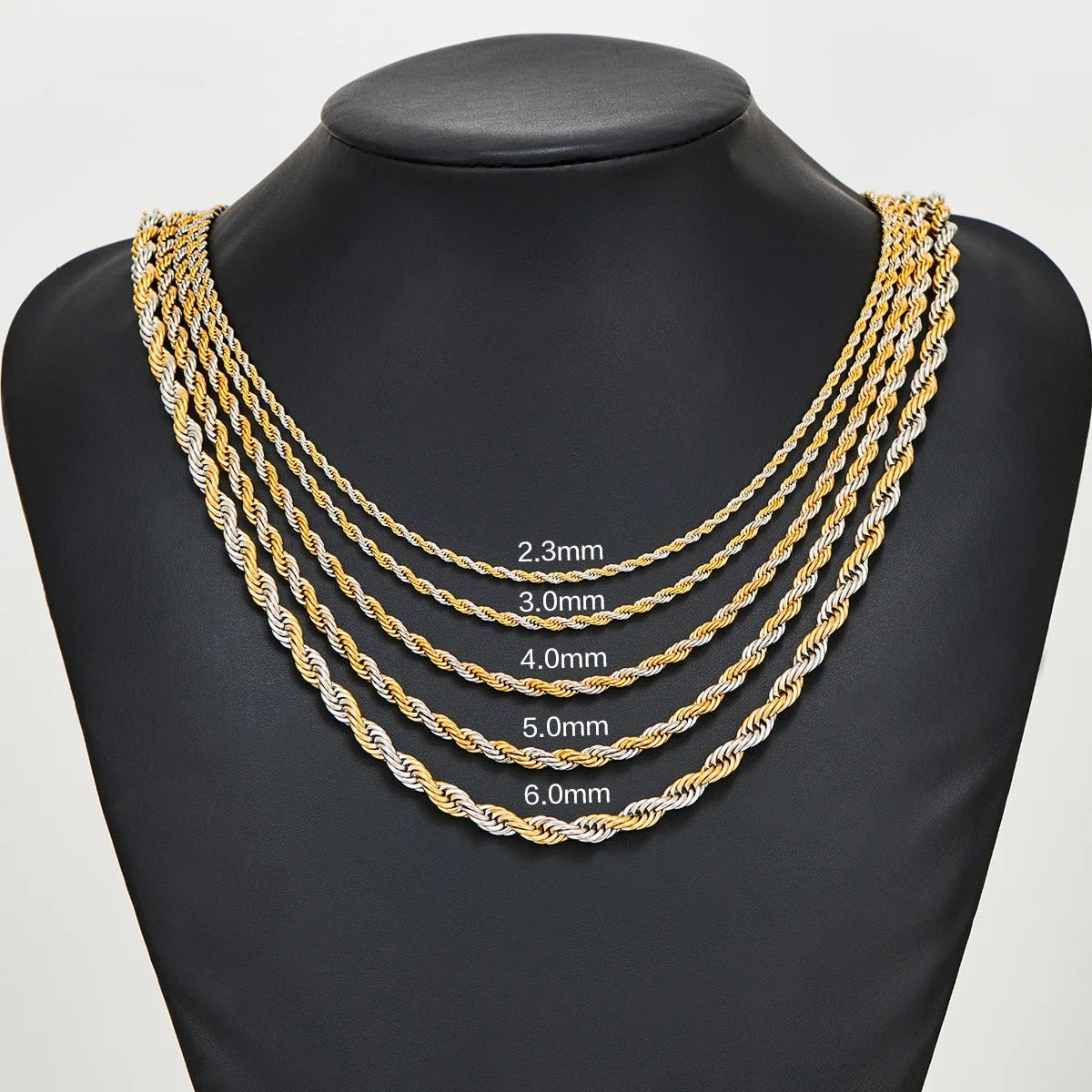 Gold Silver Color Twisted Rope Chain Necklace For Men and Women