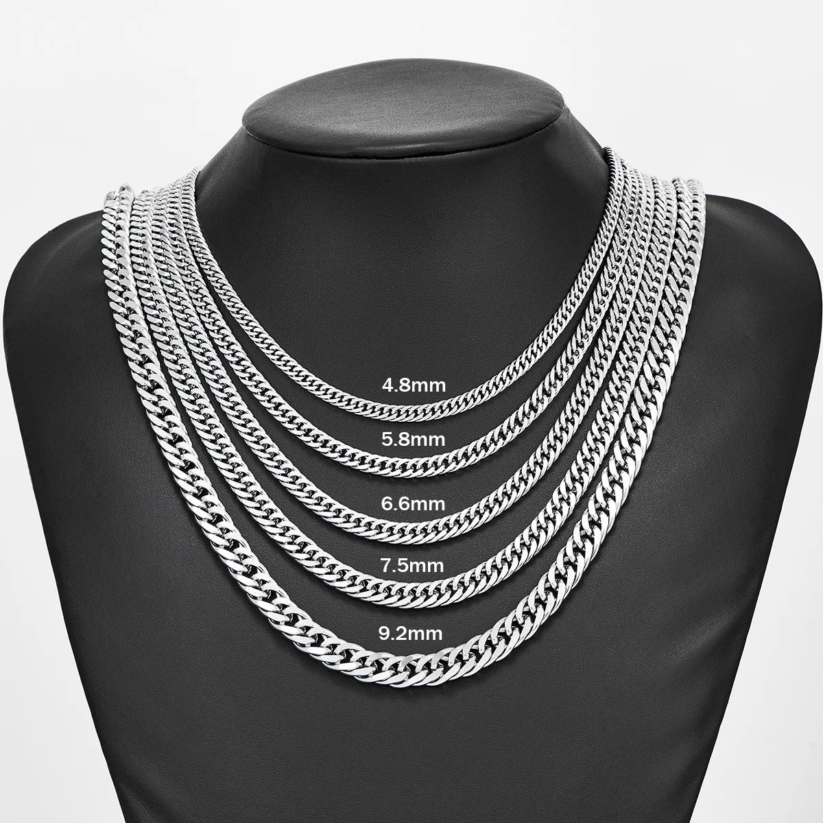 Silver Color Cuban Curb Chain Necklace For Men