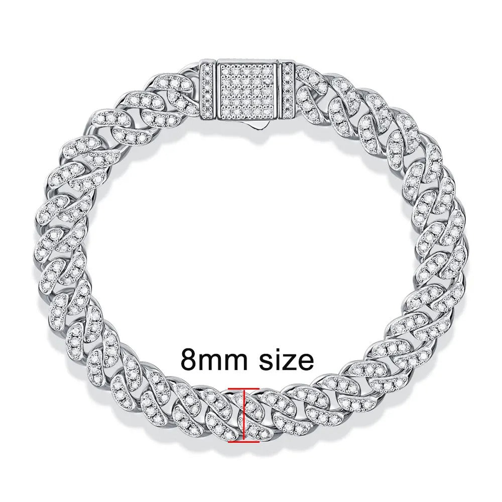 Men's Moissanite Cuban Bracelet Original s925 Sterling Silver Plated 18k White Gold with Bracelets