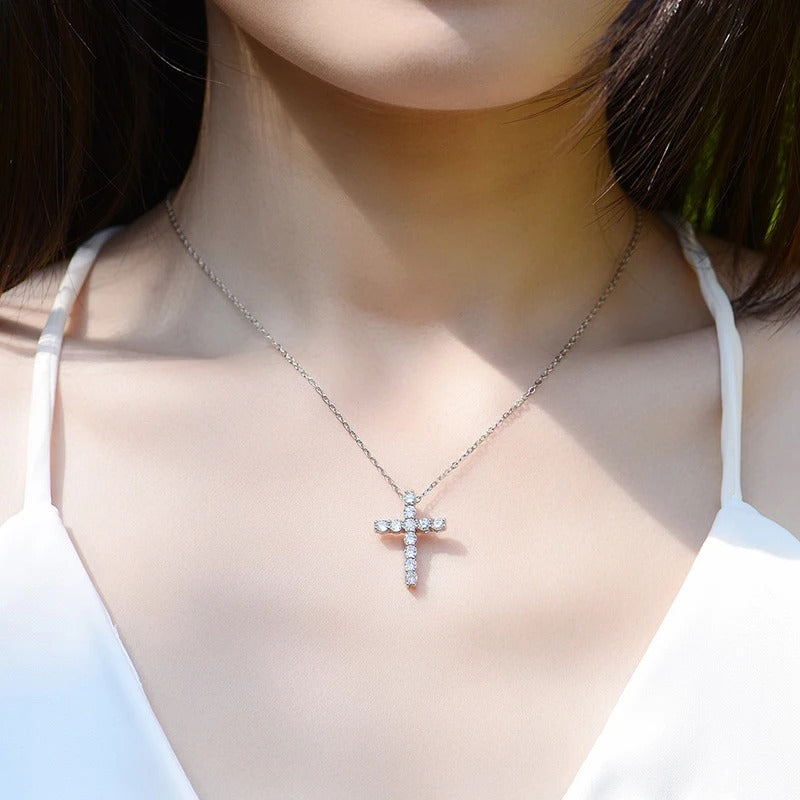 Moissanite Cross Pendant Necklace Original s925 Sliver Necklace For Women