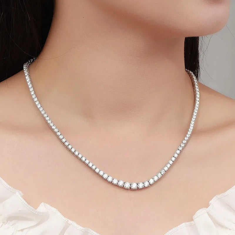 Moissanite Tennis Necklace Wedding Jewelry 925 Sterling Sliver Plated 18k White Gold for Women